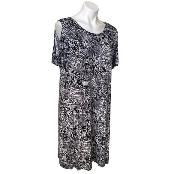 Calvin Klein Snake Print Cold Shoulder Dress, Black White Women's Size L - Picture 3 of 10